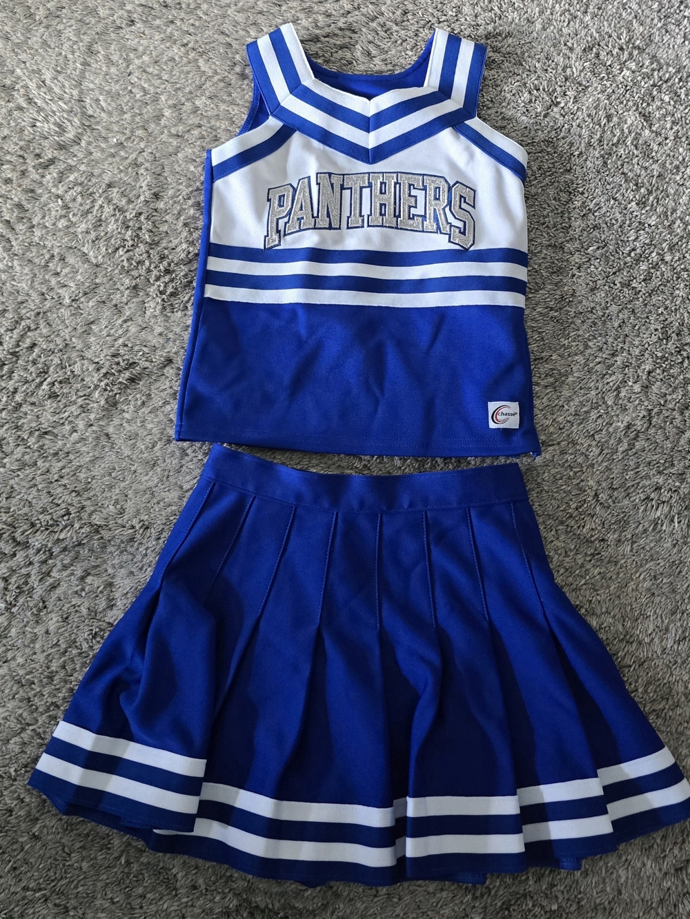Chasse Panthers Cheer Uniformn Top Pleated Skirt Royal Blue Size Small Crop